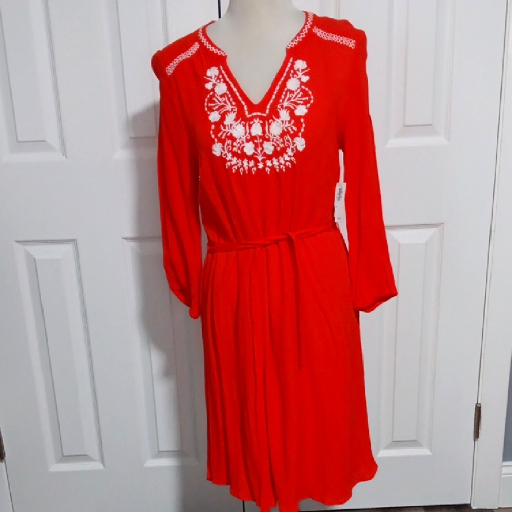 Old Navy Tangerine embroidered dress with Bishop Sleeves